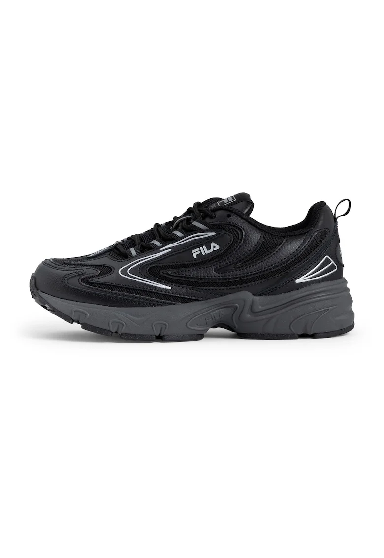 , Pantofi sport de piele ecologica cu insertii din material textil Actix, Negru/Alb murdar