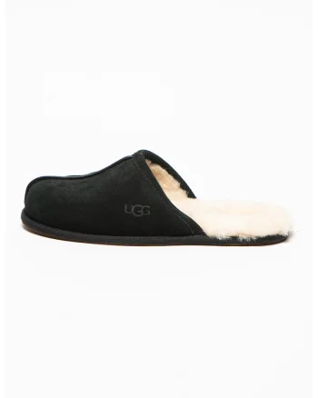 Papuci de piele intoarsa cu captuseala de lana Scuff, Negru