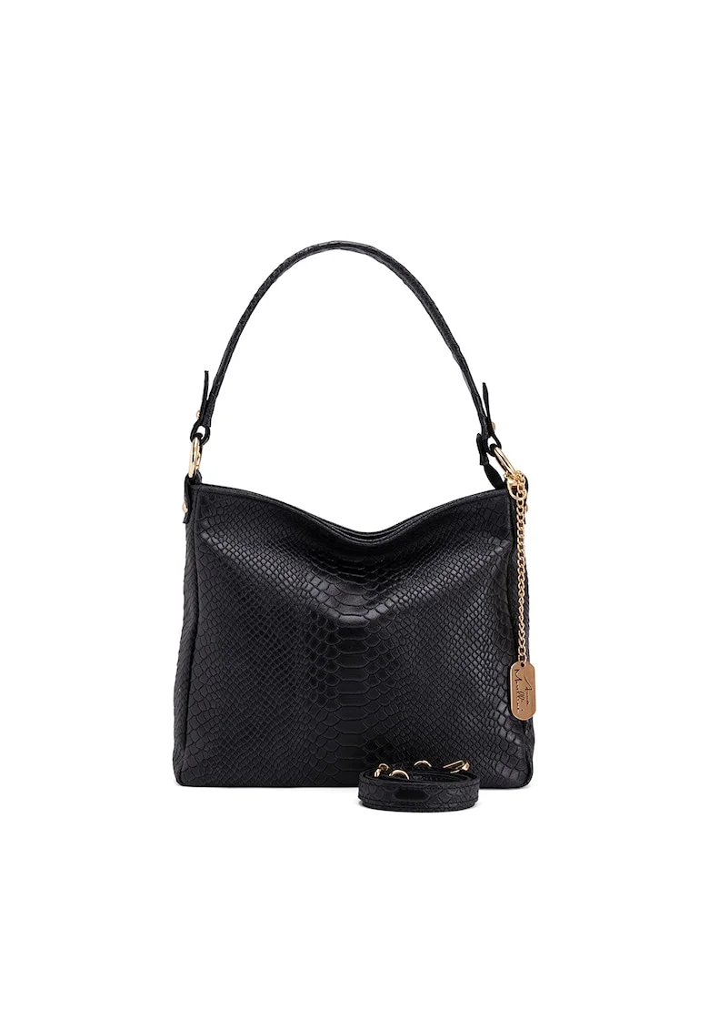 Geanta de piele cu de piele dedwqf, Negru, 29 x 24 x 8 cm
