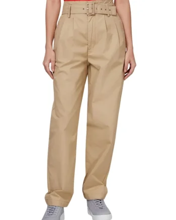 Pantaloni largi cu talie foarte inalt si curea,