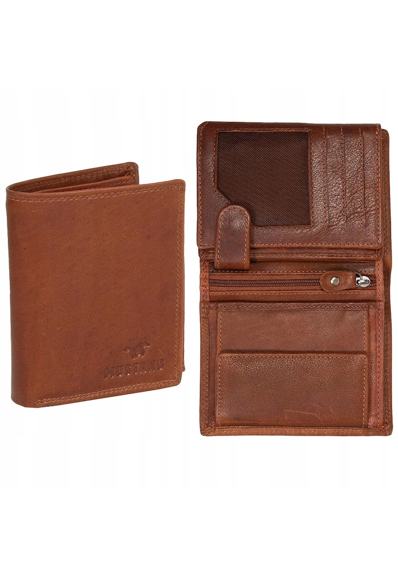 Portofel Barbati,  Udine Wallet, 100% Piele Naturala, Cu Logo, Compartimente Pentru Carduri, Buzunar Pentru Monede, Design Elegant, One Size, Maro