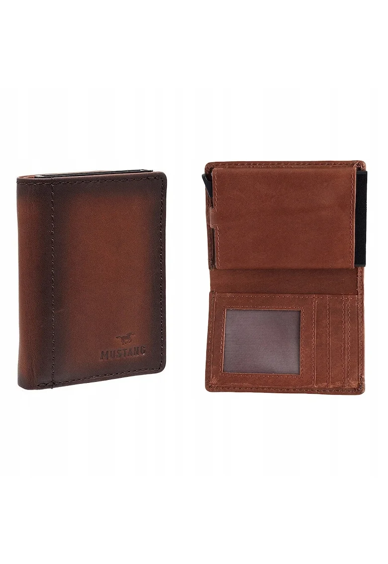 Portofel Barbati,  Temi RFID, 100% Piele Naturala, Cu Logo, Compartimente Pentru Carduri, Buzunar Pentru Monede, Design Elegant, One Size, Maro