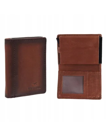 Portofel Barbati,  Temi RFID, 100% Piele Naturala, Cu Logo, Compartimente Pentru Carduri, Buzunar Pentru Monede, Design Elegant, One Size, Maro