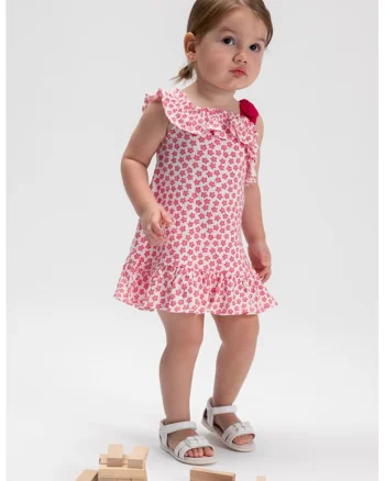 Rochie din amestec de bumbac cu imprimeu, Rosu/Alb