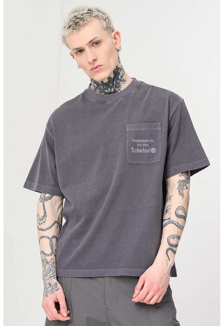 Tricou cu decolteu la baza gatului Heavyweight, Gri inchis