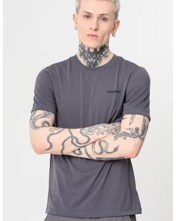 Tricou cu decolteu la baza gatului si detaliu logo, Gri inchis
