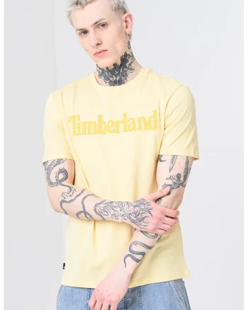 Tricou cu imprimeu logo contrastant Linear, Galben pai