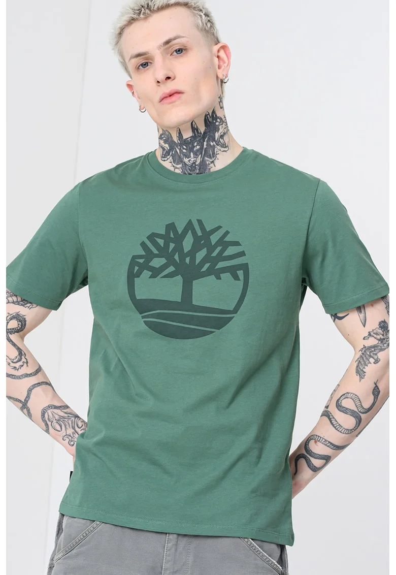 Tricou de bumbac cu imprimeu logo, Verde
