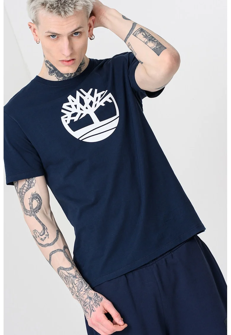 Tricou de bumbac cu logo Kennebec River Tree, Albastru ultramarin/Alb optic