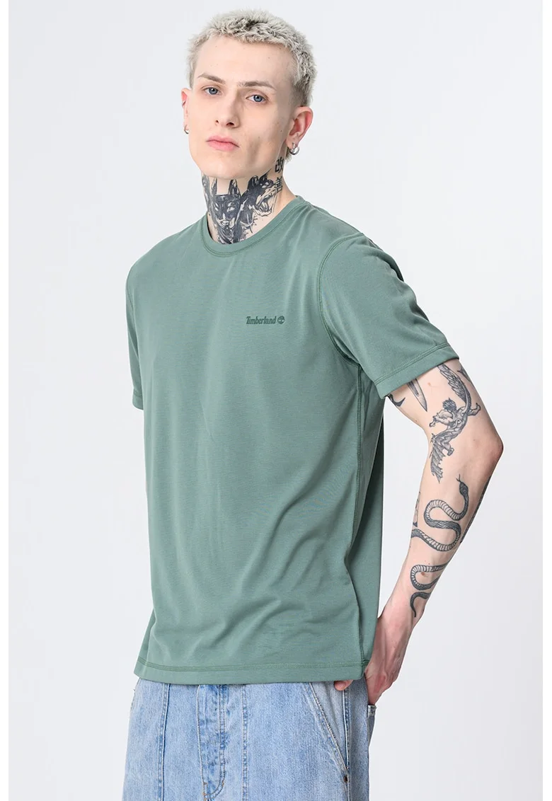 Tricou cu decolteu la baza gatului si detaliu logo, Verde