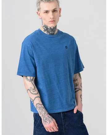 Tricou cu logo discret Boxy, Albastru melange