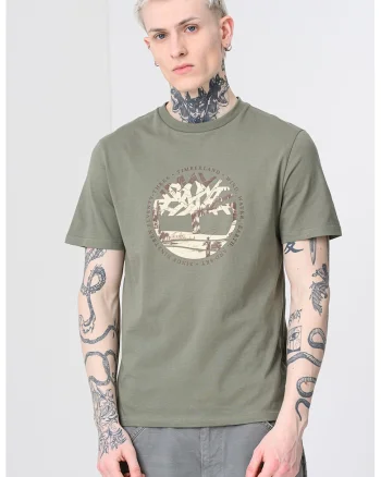 Tricou cu decolteu la baza gatului si imprimeu, Verde feriga
