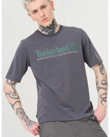 Tricou cu decolteu la baza gatului si imprimeu logo, Alb/Gri inchis