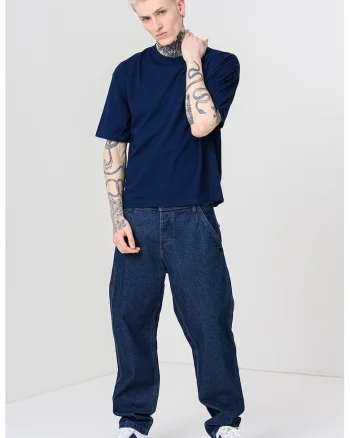 Tricou cu logo discret Boxy, Bleumarin