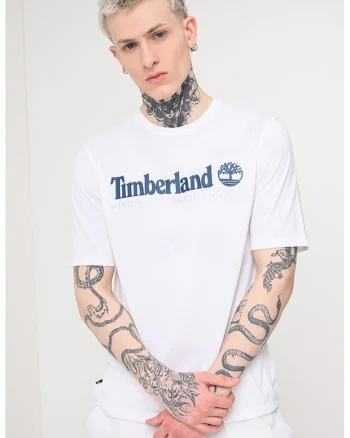 Tricou cu decolteu la baza gatului si imprimeu logo, Alb/Bleumarin