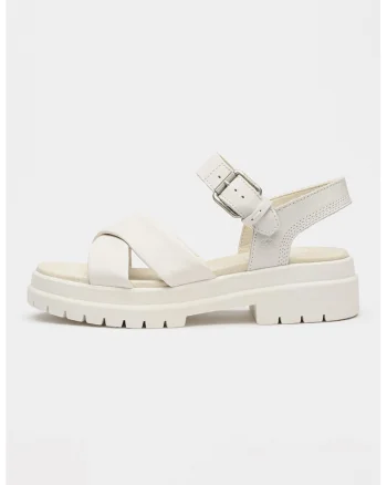 Sandale din piele cu talpa demi-wedge si catarama, Alb