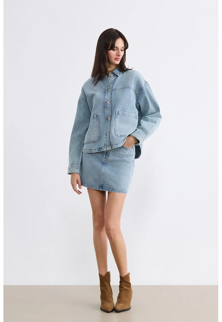 Fusta mini din denim, Albastru prafuit