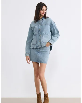 Fusta mini din denim, Albastru prafuit
