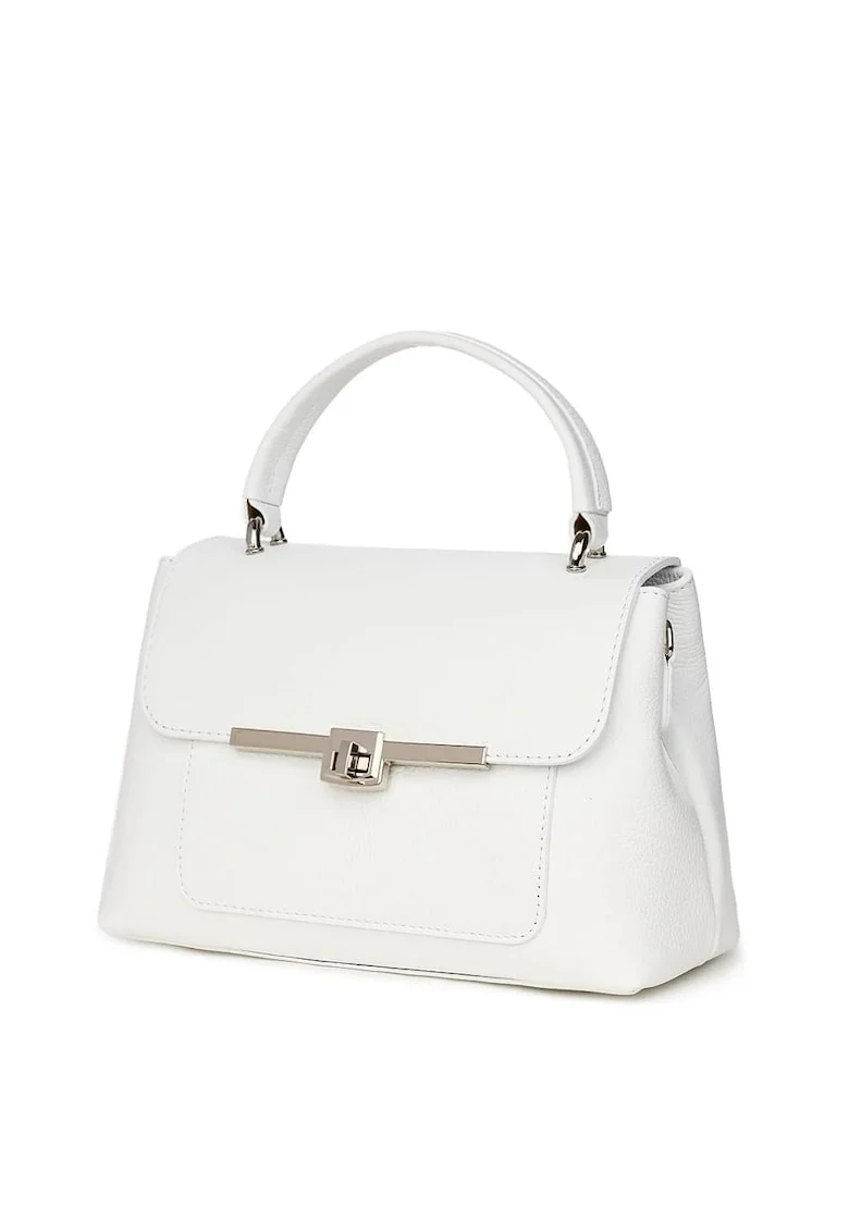 Posetă din piele naturală  model Sierra, alb, 18x25x12cm, două compartimente