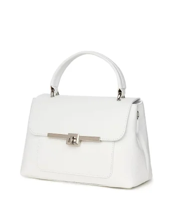 Posetă din piele naturală  model Sierra, alb, 18x25x12cm, două compartimente
