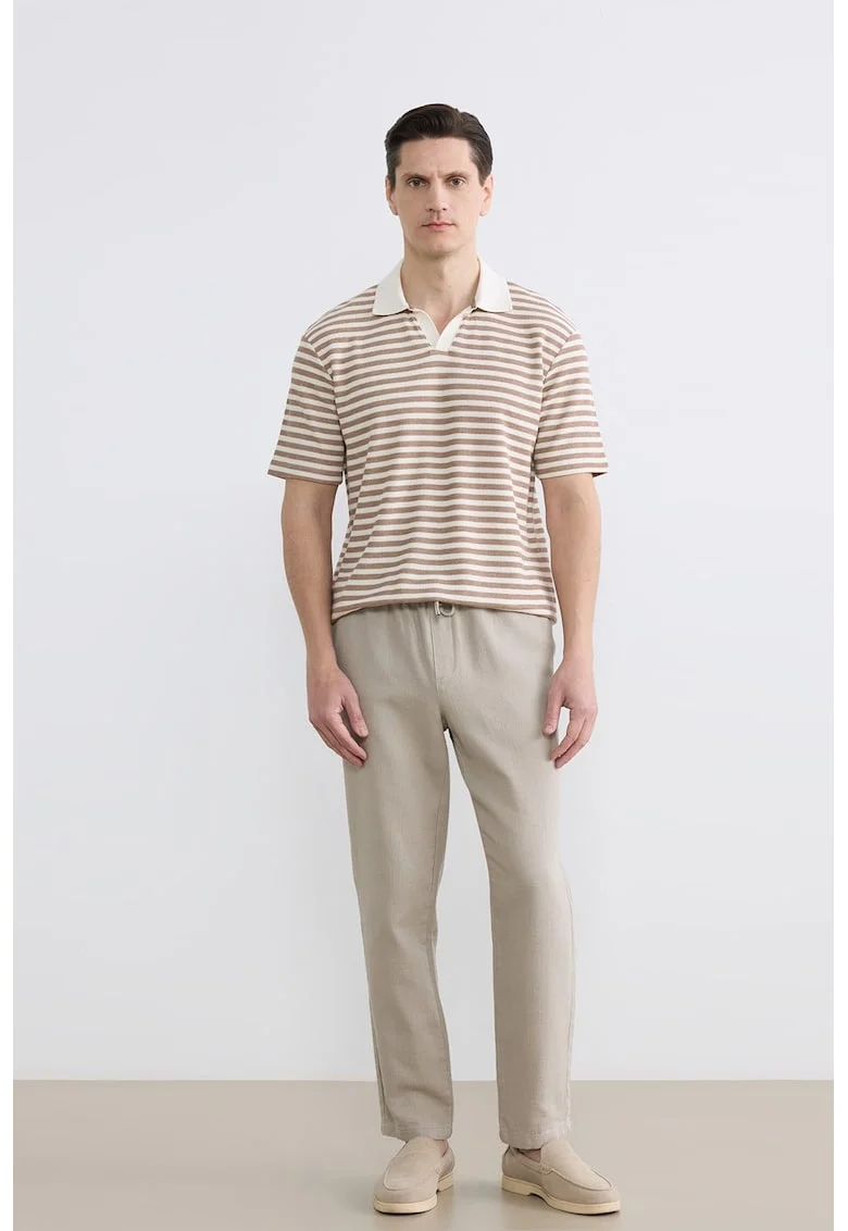 Pantaloni de bumbac cu talie ajustabila, Alb murdar
