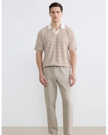 Pantaloni de bumbac cu talie ajustabila, Alb murdar
