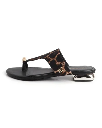 Papuci flip-lfop cu model animal print, Auriu/Maro