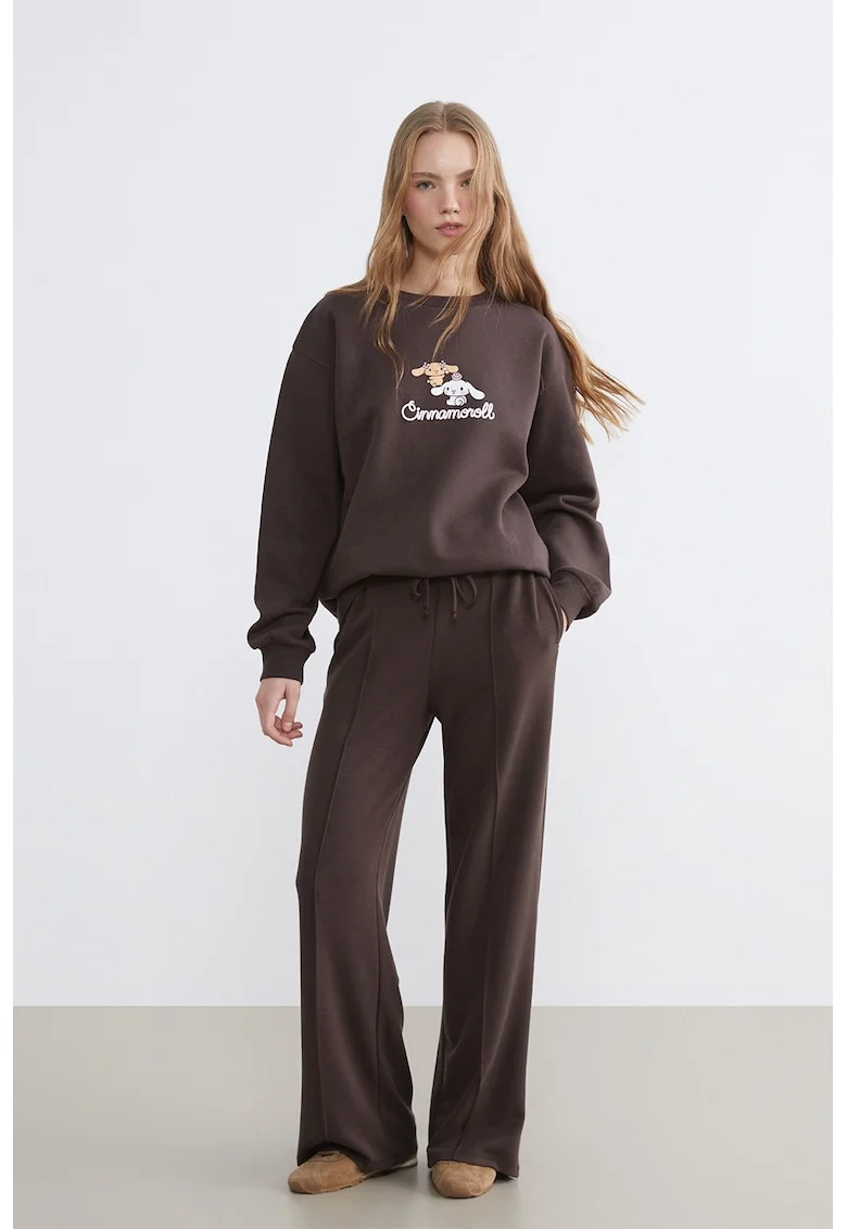 Bluza de trening din amestec de bumbac cu imprimeu grafic, Maro inchis/Roz pastel/Portocaliu pal/Alb optic