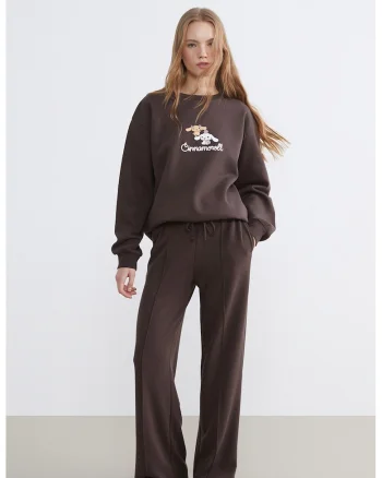 Bluza de trening din amestec de bumbac cu imprimeu grafic, Maro inchis/Roz pastel/Portocaliu pal/Alb optic
