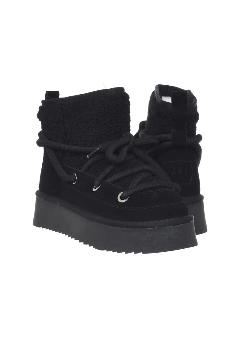 Ghete dama  piele naturala/textil, negru