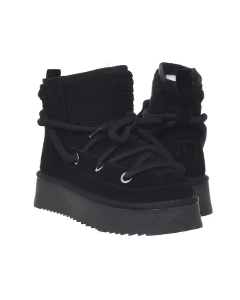 Ghete dama  piele naturala/textil, negru