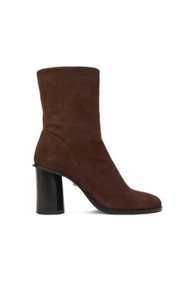 Botine dama,  maro, piele naturala, cu fermoar, rotund