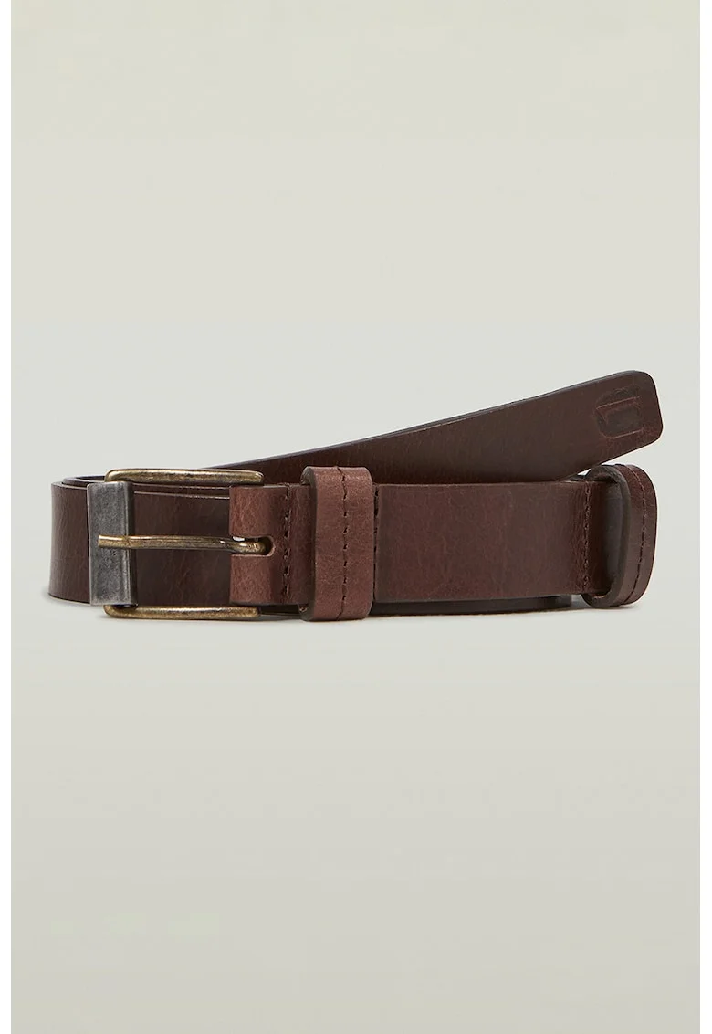 Curea din piele cu model uni, Maro cognac