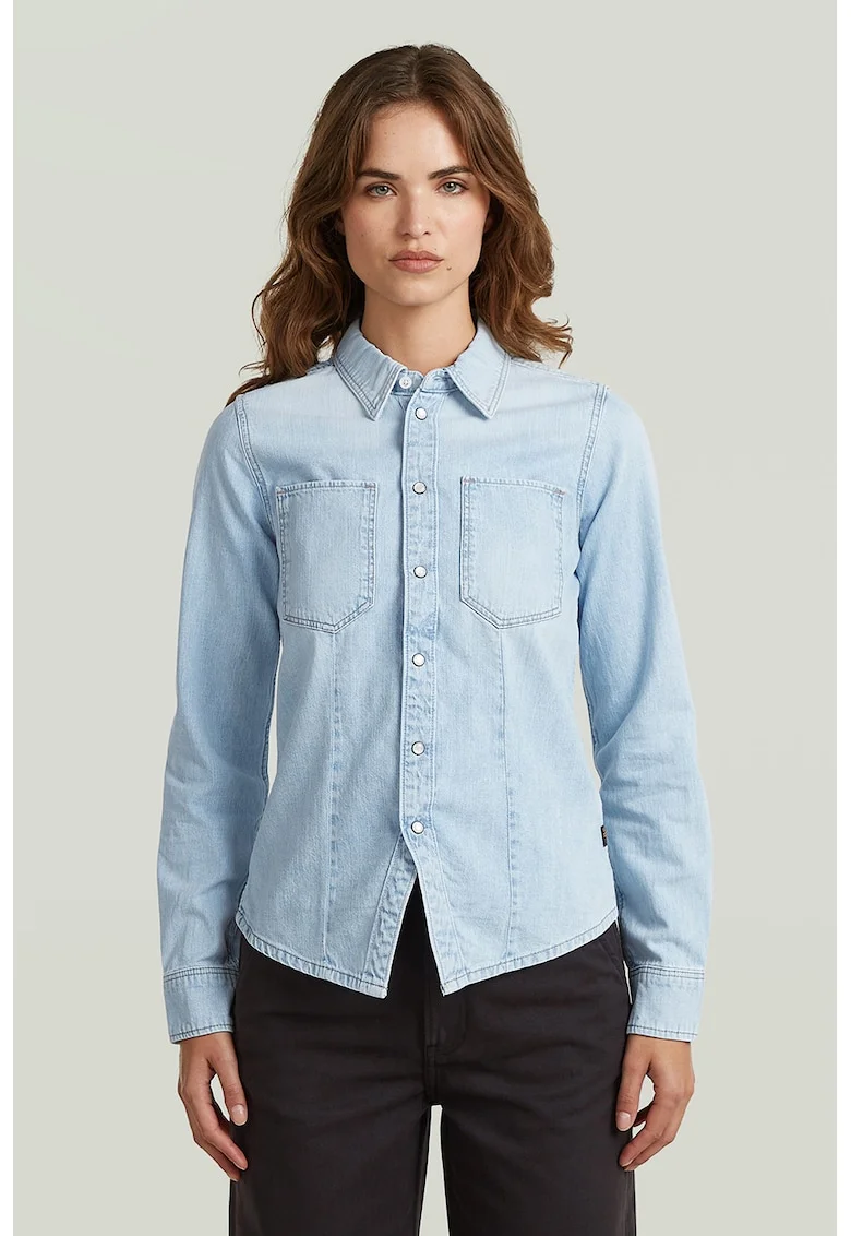 Camasa din denim cu buzunare pe piept, Albastru azur