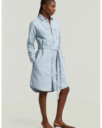 Rochie-camasa din denim cu buzunare, Albastru glaciar