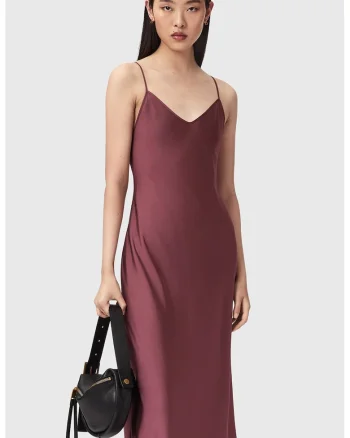 Rochie lunga de satin Bryony, Violet prafuit