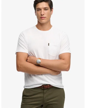 Tricou cu decolteu la baza gatului si buzunar pe piept, Alb optic