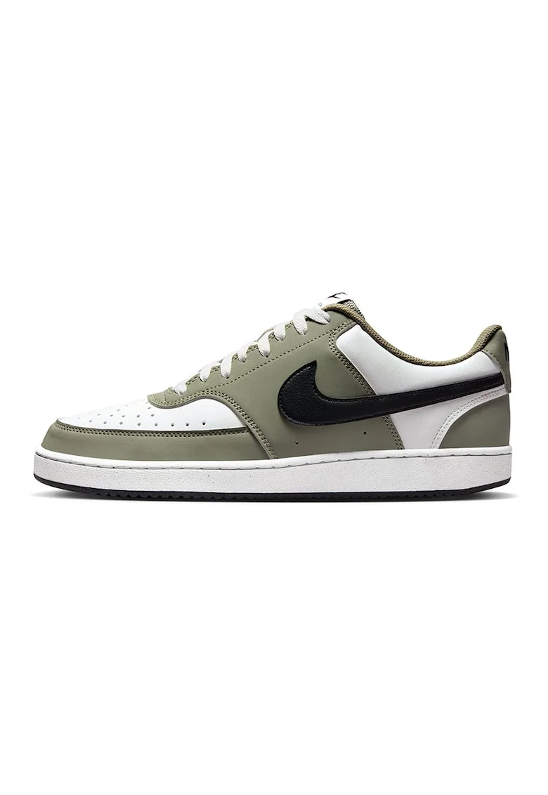 Pantofi sport Court Vision din piele ecologica, Negru stins/Alb optic/Verde feriga