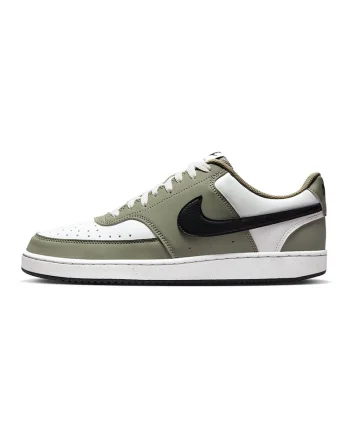Pantofi sport Court Vision din piele ecologica, Negru stins/Alb optic/Verde feriga