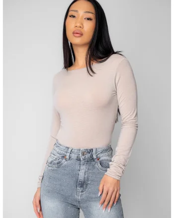 Bluza subtire din mix de casmir Beige 20617, Bej