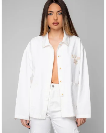 Jacheta cu broderie Off White/Beige 20371, Alb/Bej