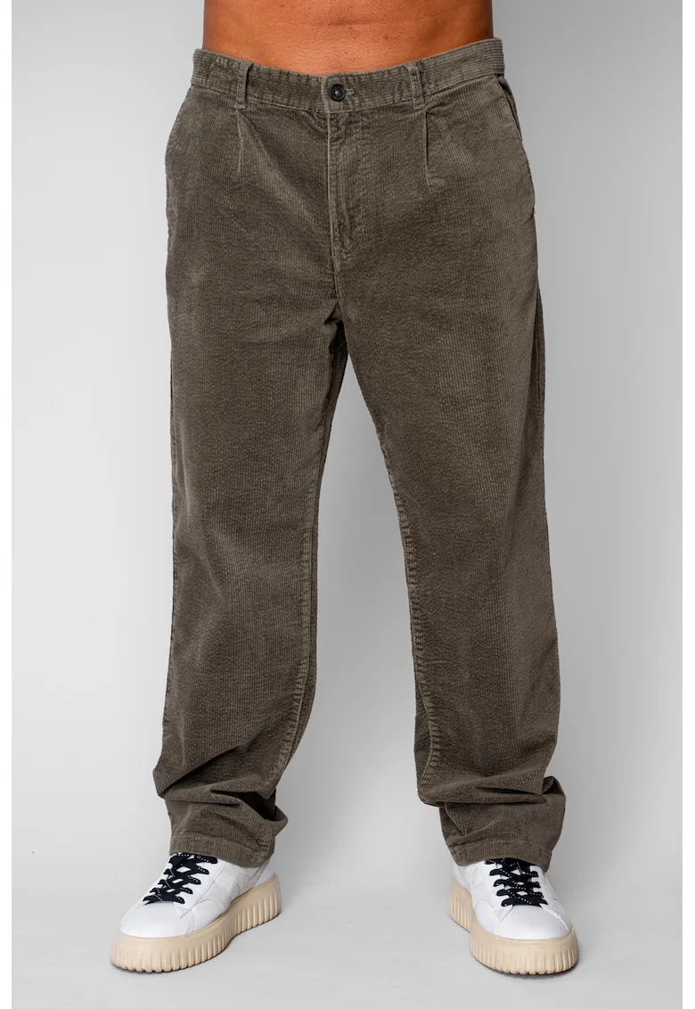 Pantaloni drep lung din reiat bumbac Kaki 20499, Kaki