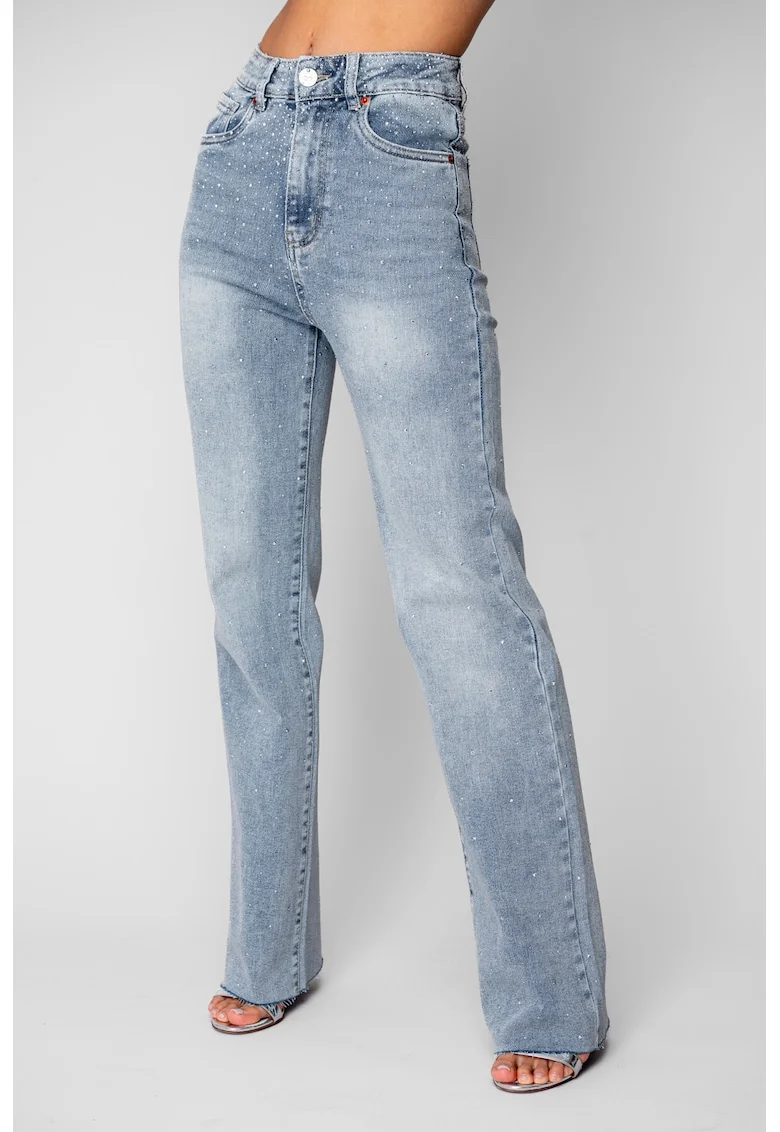 Blugi elastici largi cu strasuri Light Blue 20612, Albastru deschis