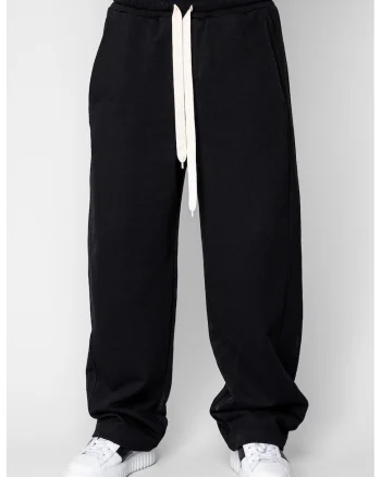Pantaloni lung drept Oversized din 100% Bumbac Black 20582, Negru