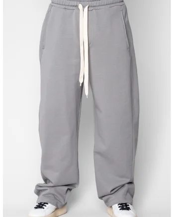 Pantaloni lung drept Oversized din 100% Bumbac Grey 20573, Gri