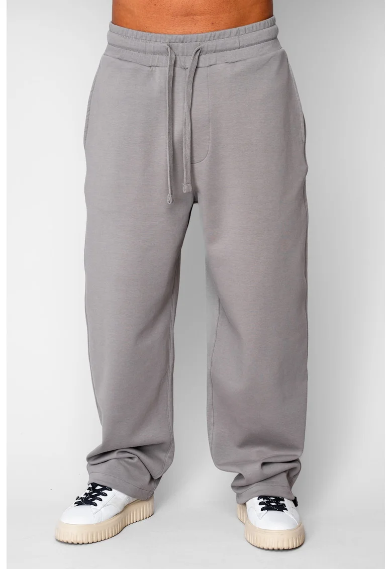 Pantaloni din bumbac, lung cu cordon elastic cu stopper la terminatie Grey 20515, Gri