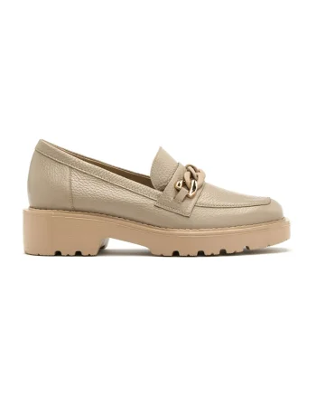 Pantofi loafer de piele cu detalii lant, Maro nisip
