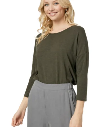 Bluza cu decolteu rotund si maneci 3/4 Glamour