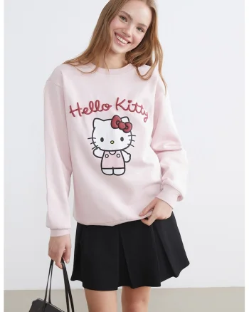 Bluza de trening din amestec de bumbac cu imprimeu Hello Kitty, Roz pastel/Alb optic/Rosu vermillion