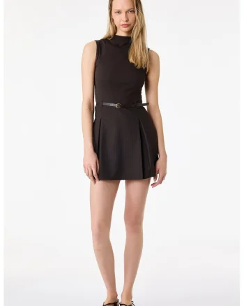 Rochie mini fara maneci cu curea in talie, Maro pamantiu